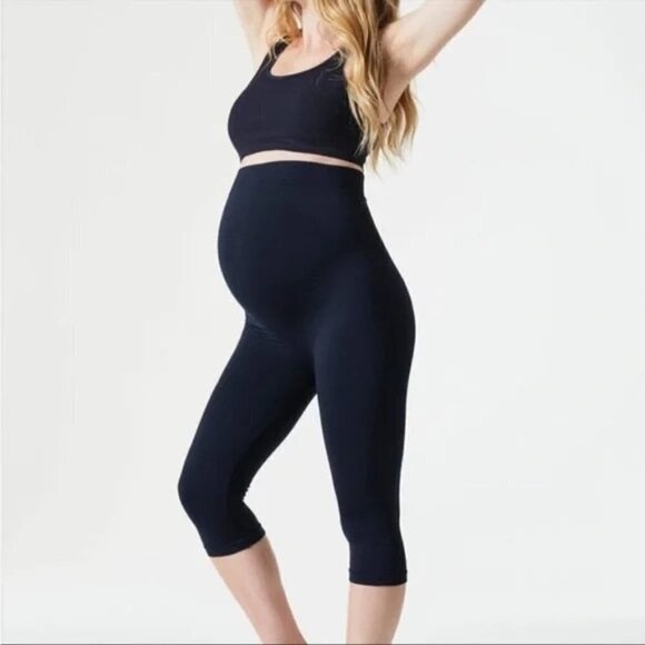 Blanqi Maternity Support Crop Leggings Navy Blue Women’s Size Medium Stretch - Picture 1 of 10